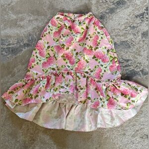 Floral Ruffle Hem High Low Midi Skirt - Pink Rose Print